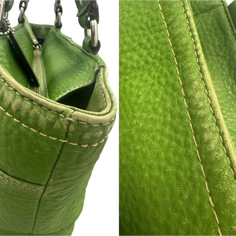 Vintage Coach Hamilton Green Pebbled Leather Tote Bag **READ**